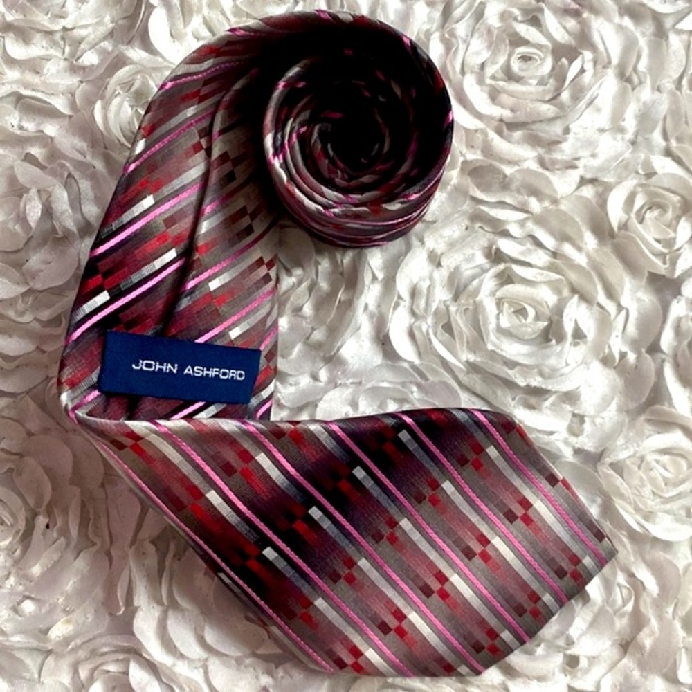 New John Ashford stain resistant silk handmade mens striped tie